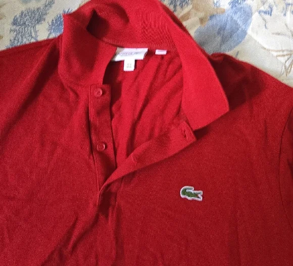 Lacoste Red Polo with Navy Stripe Accents - Picture 4 of 4